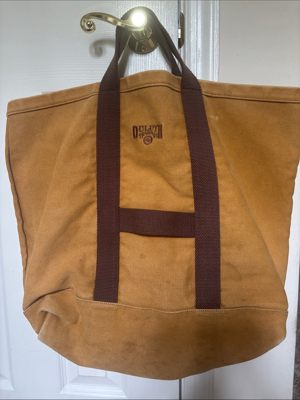 Duluth Trading Co Canvas Tote in Tan with Brown Webbing